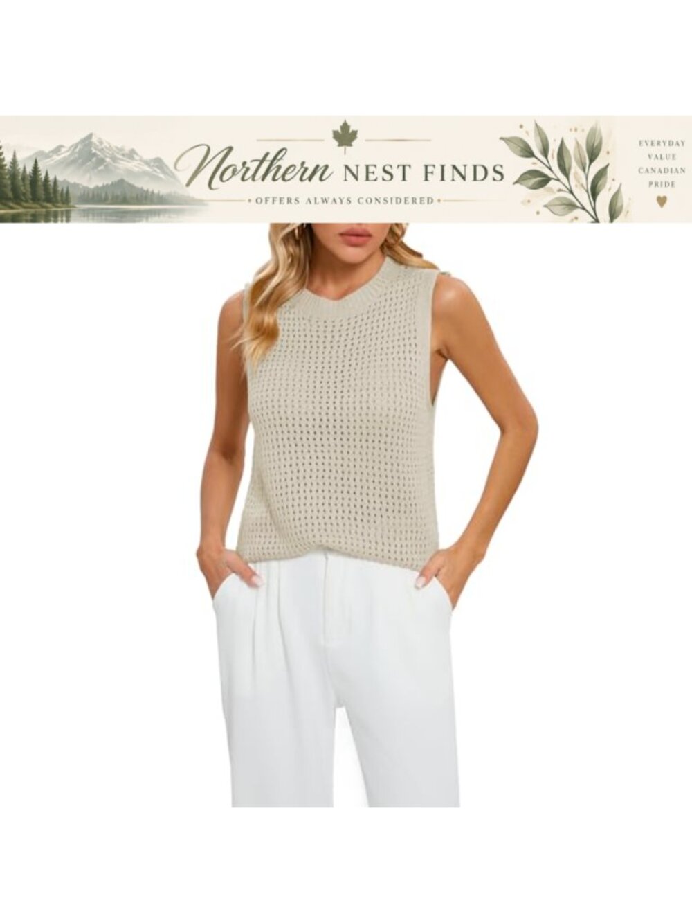 Famulily Mesh Crochet Knit Tank Top Sleeveless Crew Neck Summer Top